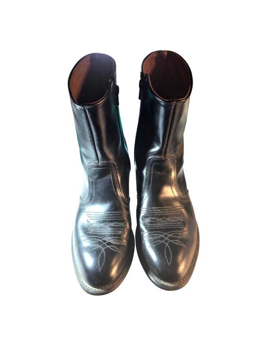 Black Leather Boots Mens Western Side Zippers Size 8.5 Made In USA Cowboy